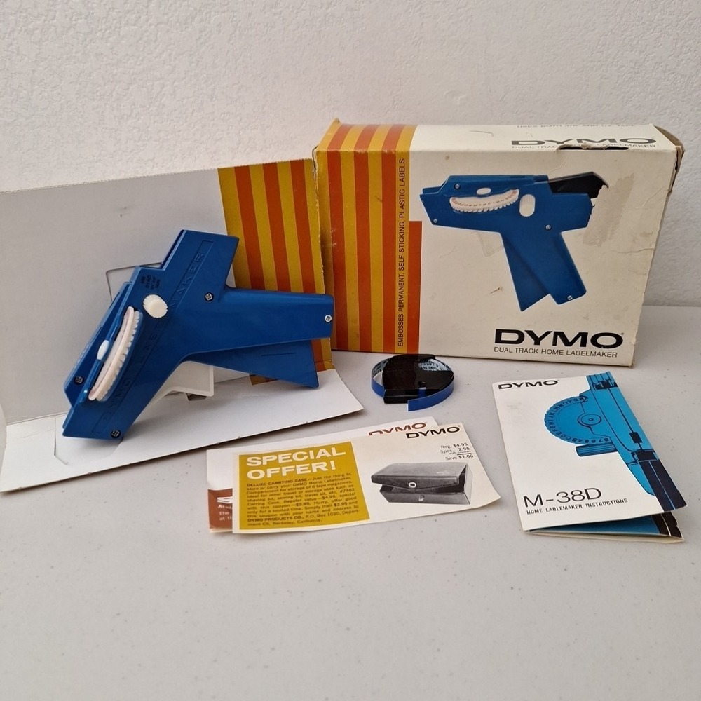 RARE Vintage Dymo M-38D Dual Track Home Handheld Label Maker /Original Box WORKS